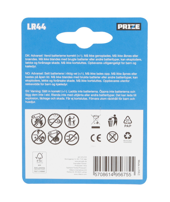 Batteri alkaline LR44 4-pk. - PRIZE®